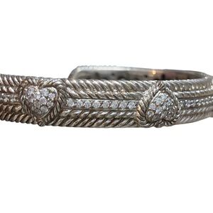 Judith Ripka Heart 925 Silver Cuff Bracelet Hinged Bangle CZ Jewelry